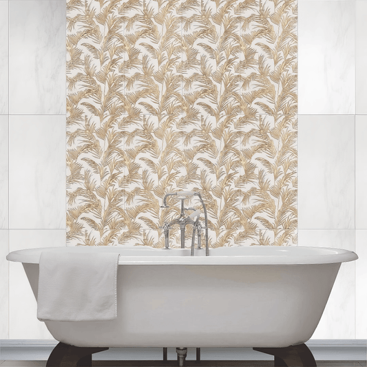 Jardin Gold Foil 12x24 Etched Glacier White Marble Tile For Walls & Floors - MARICERA