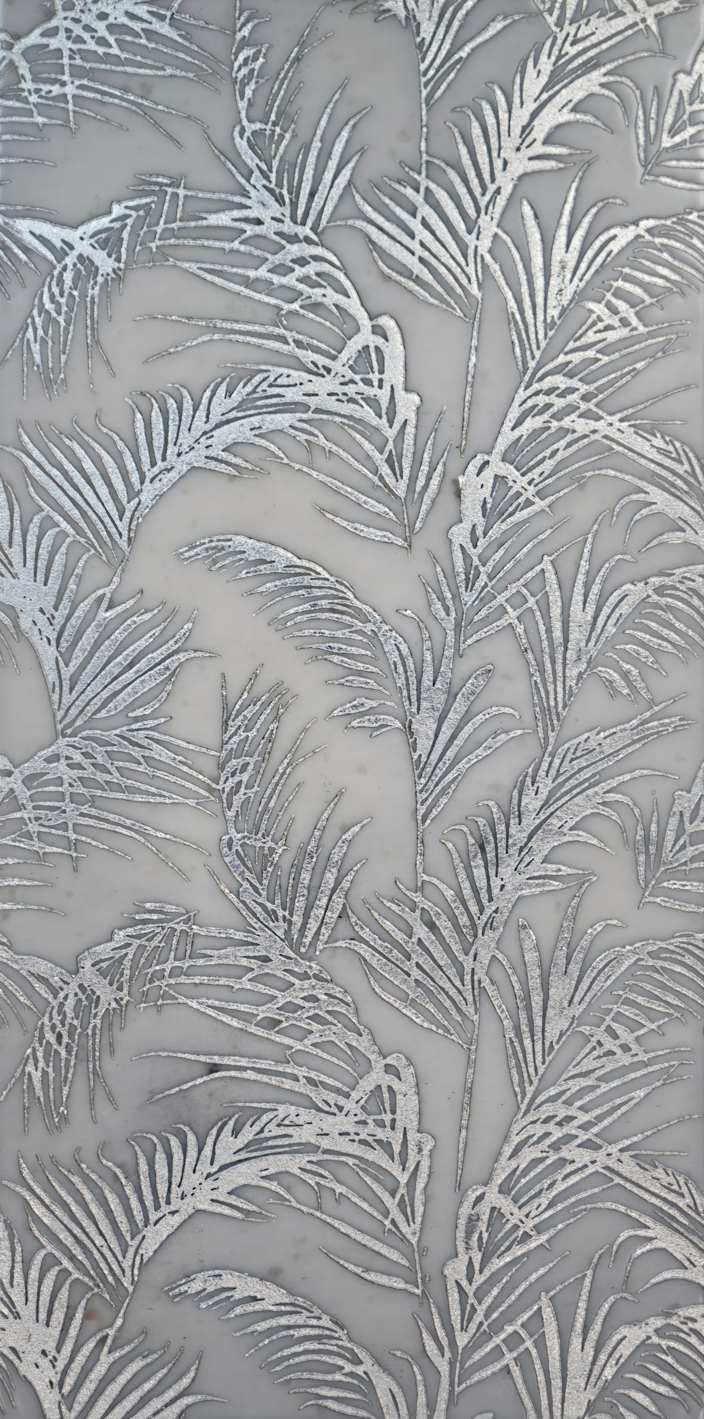 Jardin Silver Foil 12x24 Etched White Marble Tile For Walls & Floors