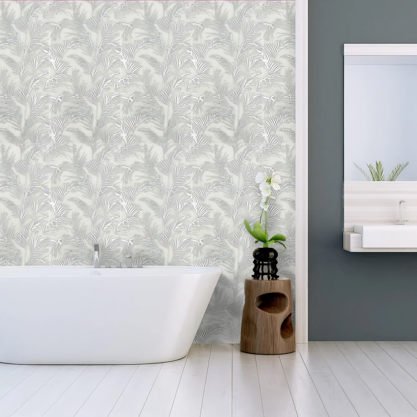 Jardin Silver Foil 12x24 Etched White Marble Tile For Walls & Floors