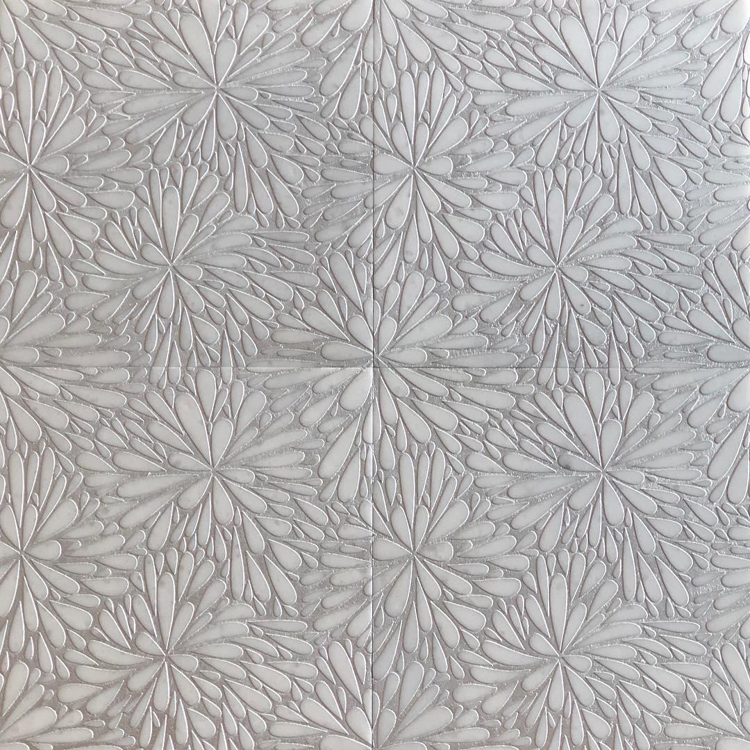 Geo 9 Glacier White 12x12 Etched Silver Foil Marble Tile For Walls & Floors-Sample