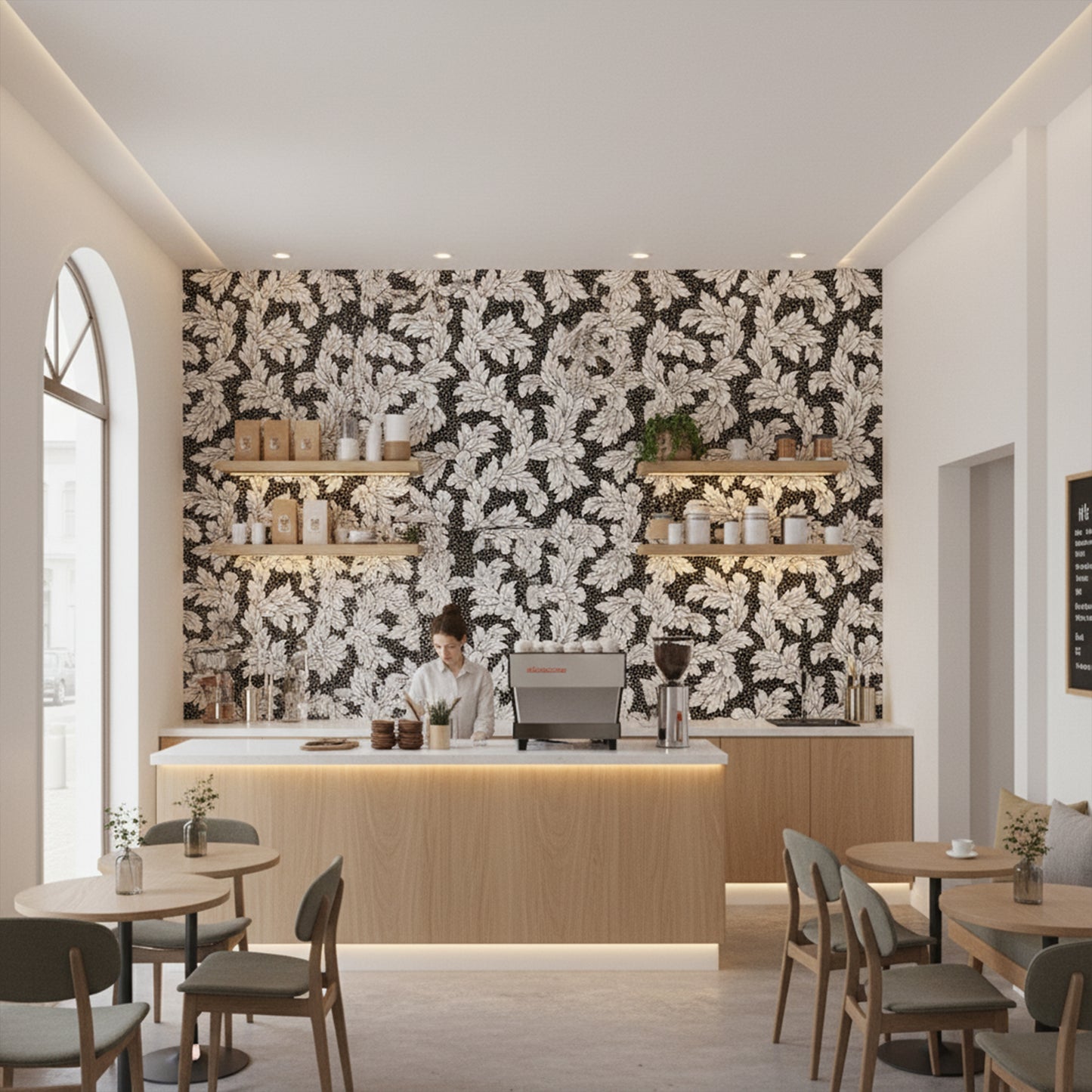 Acanthus-Leaf Engraved White Marble Tile-black