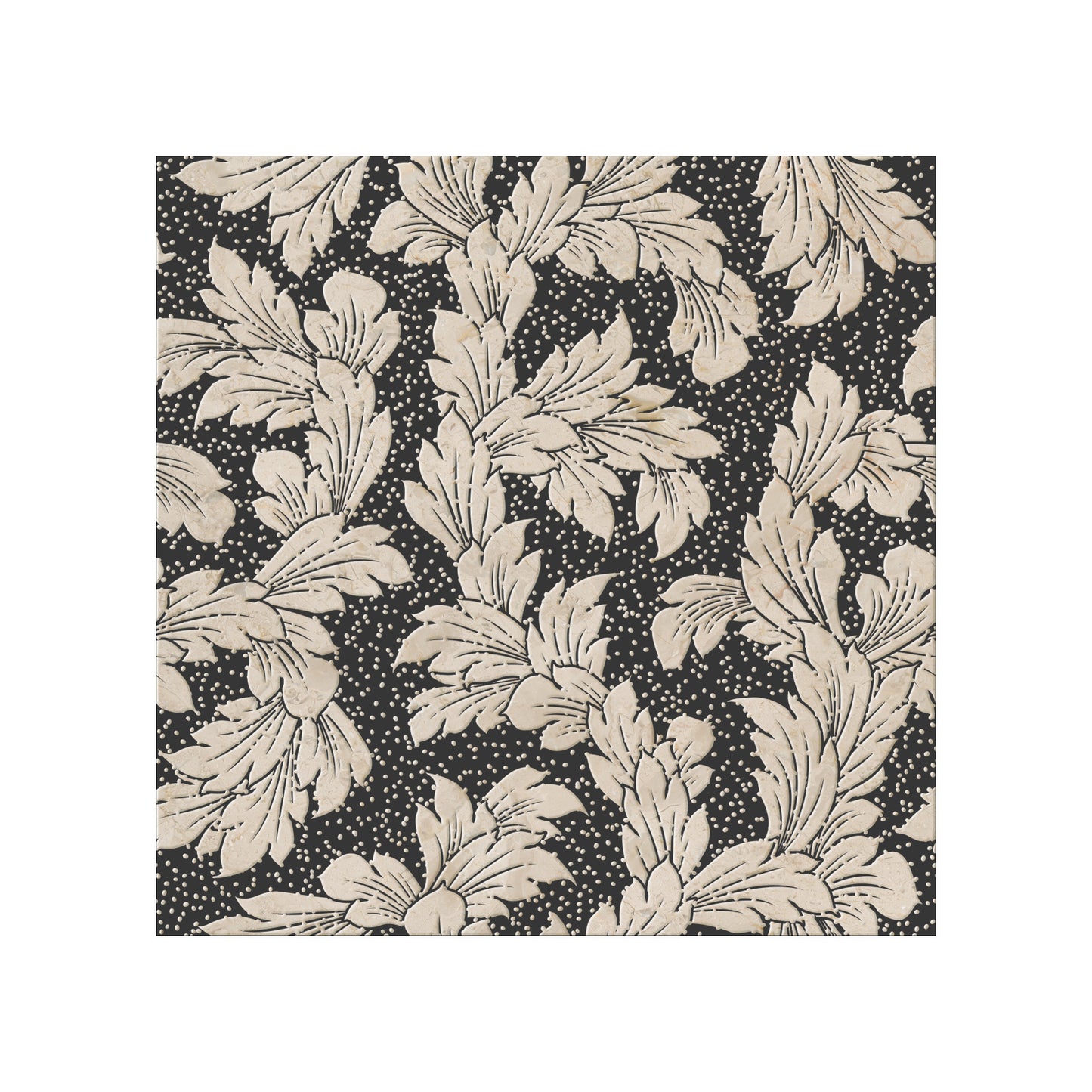 Acanthus-Leaf Engraved Crema Marfil Marble Tile-black