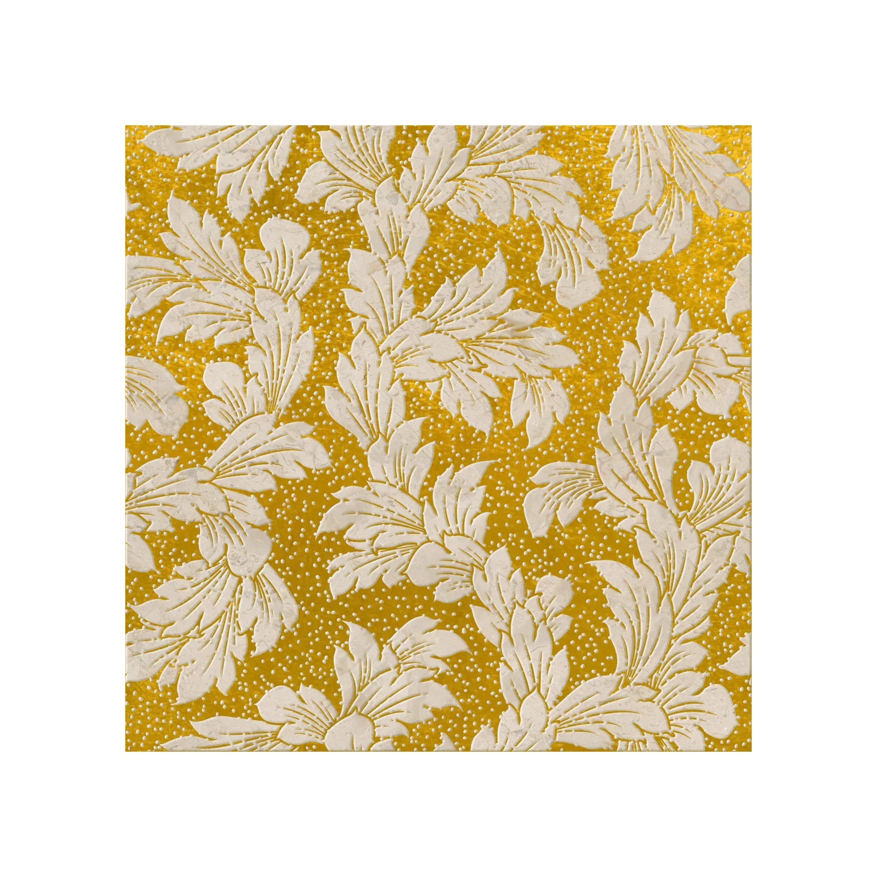 Acanthus-Leaf Engraved Crema Marfil Marble Tile-gold - MARICERA