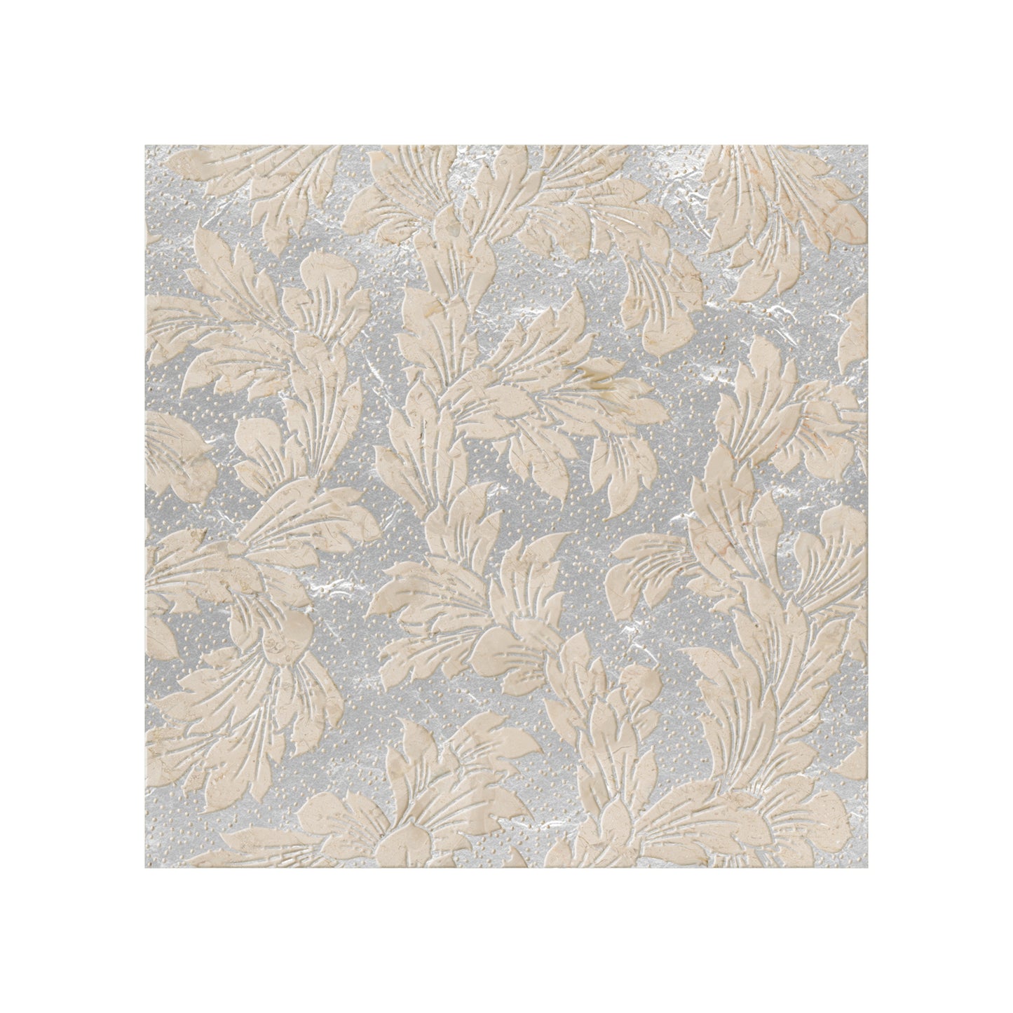 Acanthus-Leaf Engraved Crema Marfil Marble Tile-silver