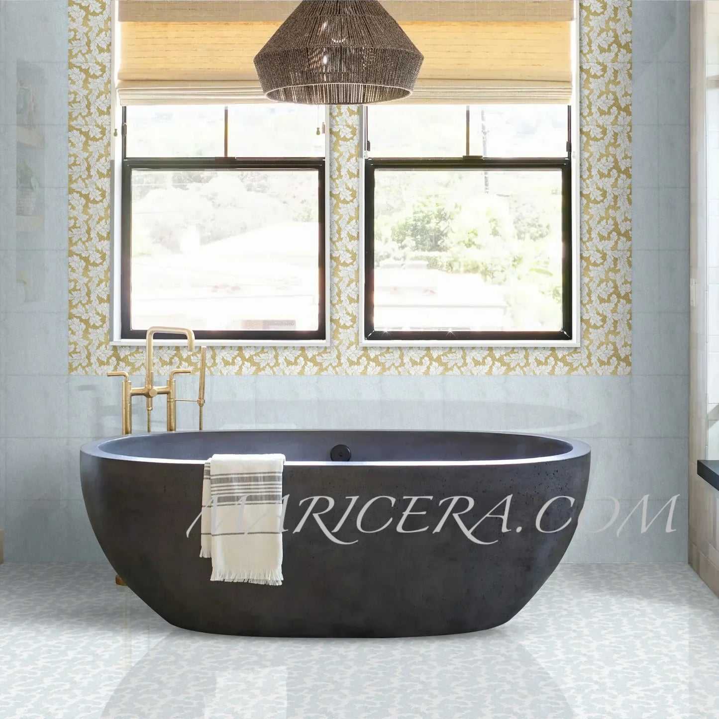 Acanthus-Leaf Engraved White Marble Tile-gold - MARICERA