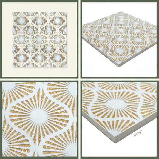 Opulent Waves-Glitter Gold-Engraved Marble Tile