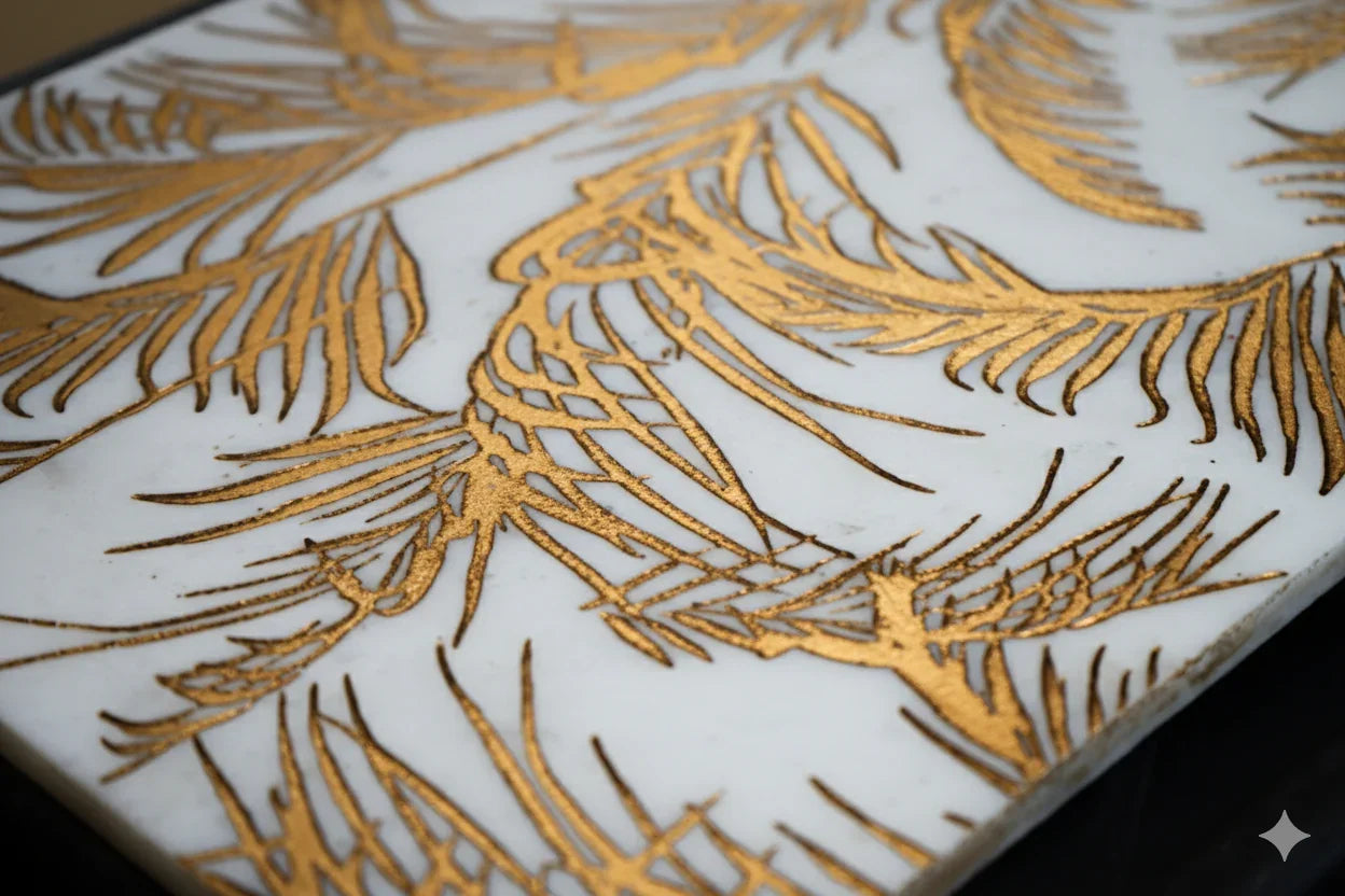 Jardin Gold Foil 12x24 Etched Glacier White Marble Tile For Walls & Floors - MARICERA