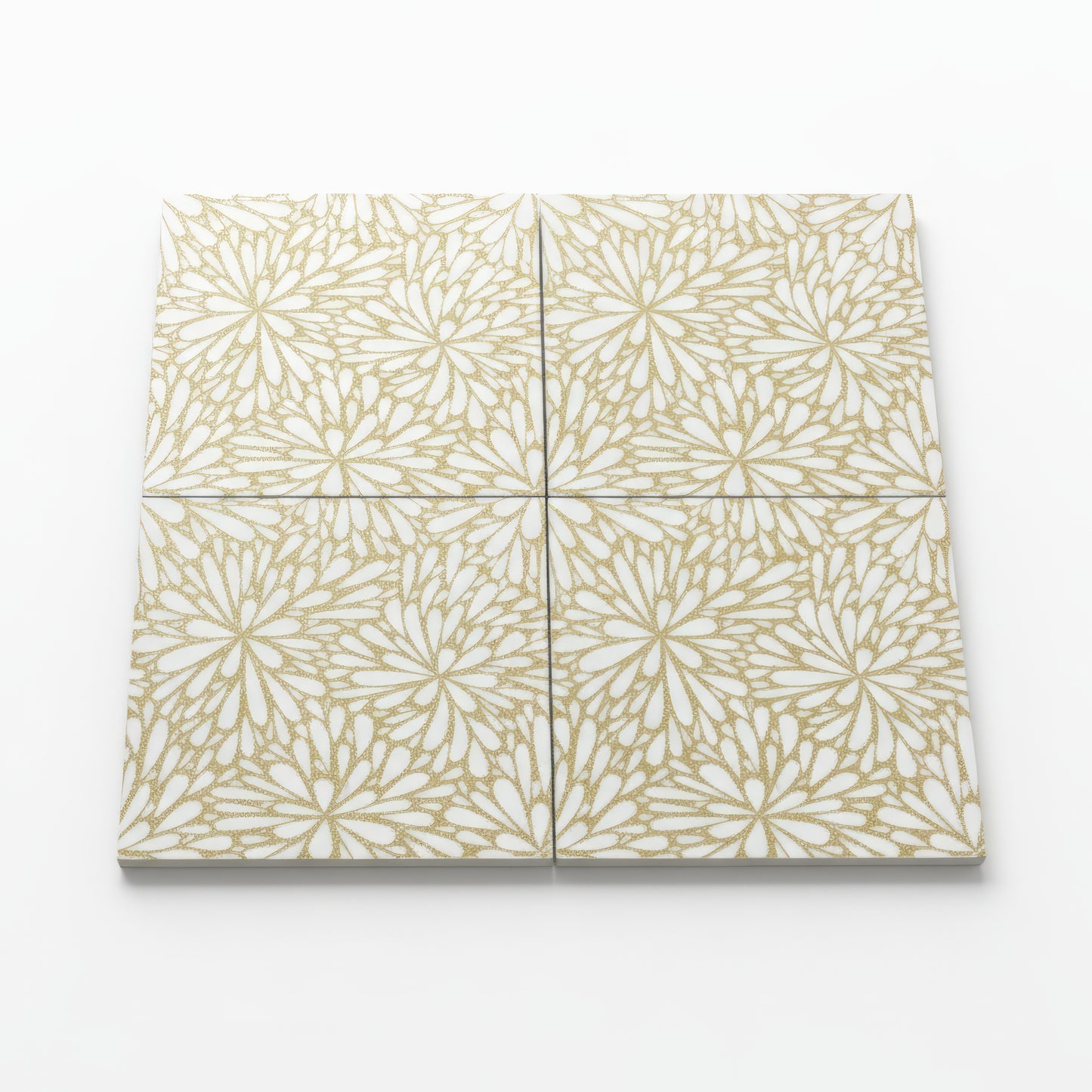 LumiFlora Engraved White Marble Tile- Glitter Gold