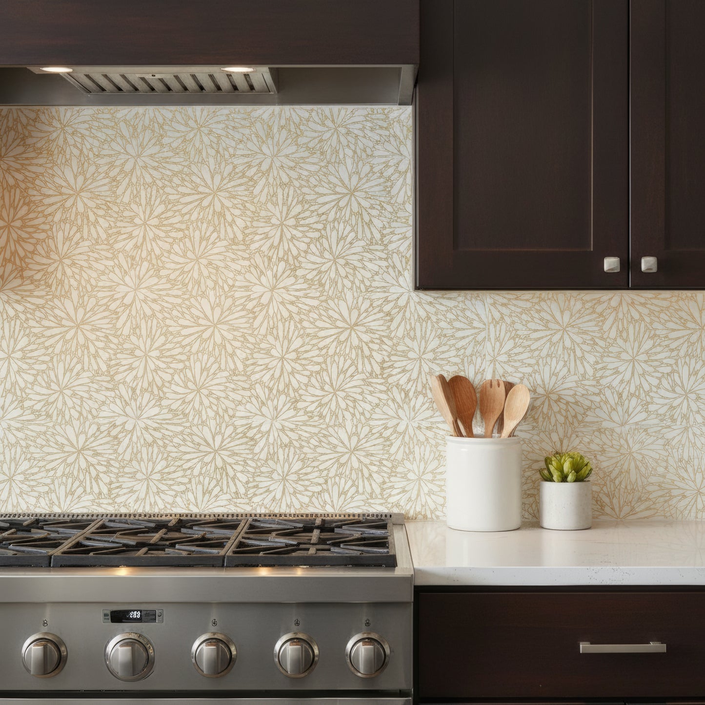 LumiFlora Engraved White Marble Tile- Glitter Gold