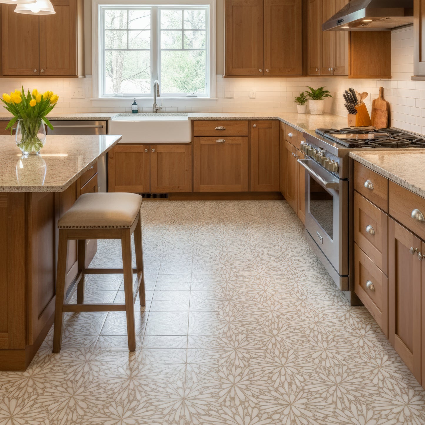 LumiFlora Engraved White Marble Tile- Glitter Gold