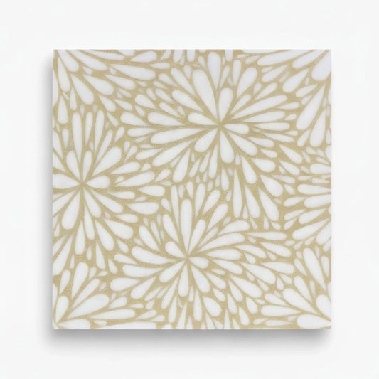 LumiFlora Engraved White Marble Tile- Glitter Gold - MARICERA