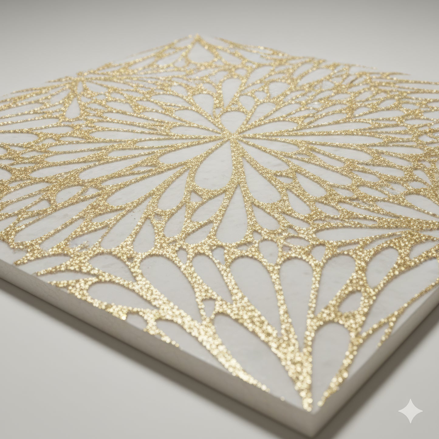 LumiFlora Engraved White Marble Tile- Glitter Gold
