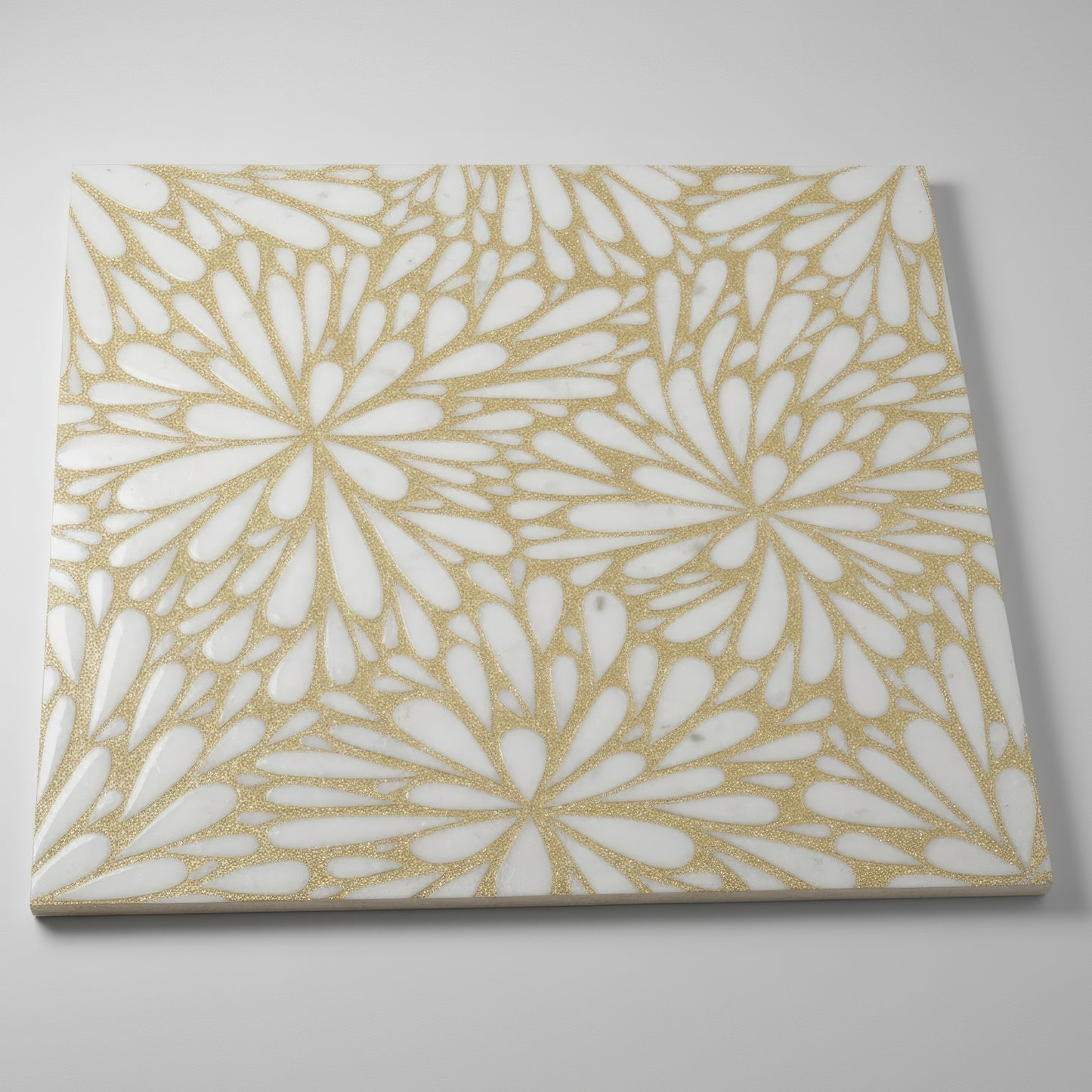 LumiFlora Engraved White Marble Tile- Glitter Gold