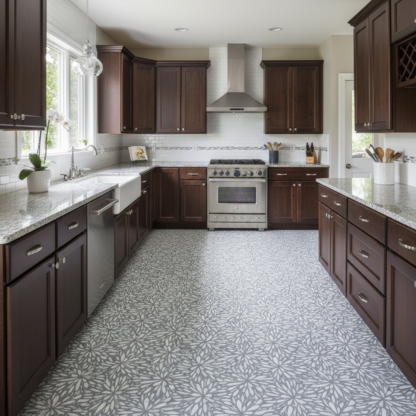 LumiFlora - Glitter Silver - Engraved Marble Tile