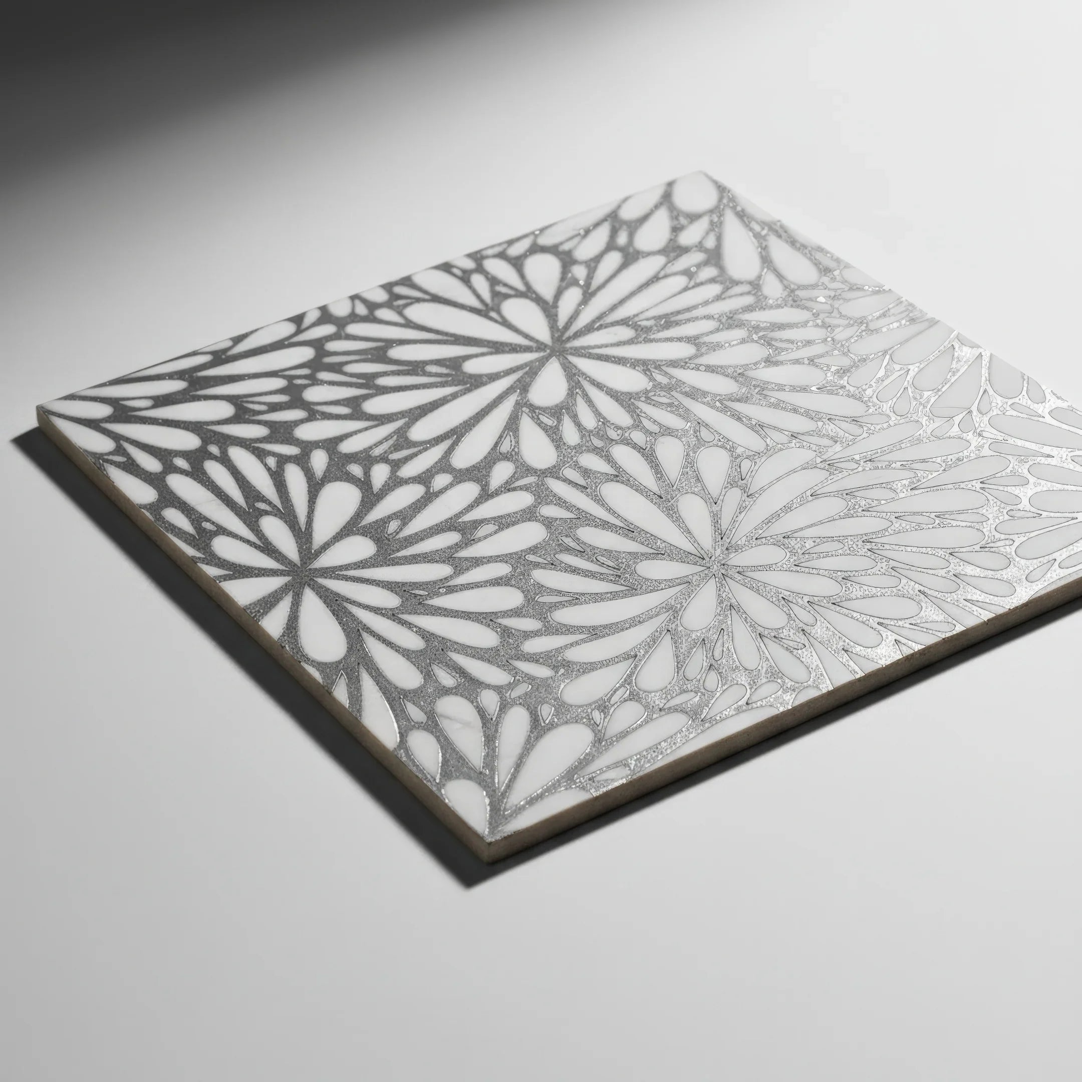 LumiFlora - Silver - Engraved Marble Tile - MARICERA LumiFlora - Silver - Engraved Marble Tile - MARICERA