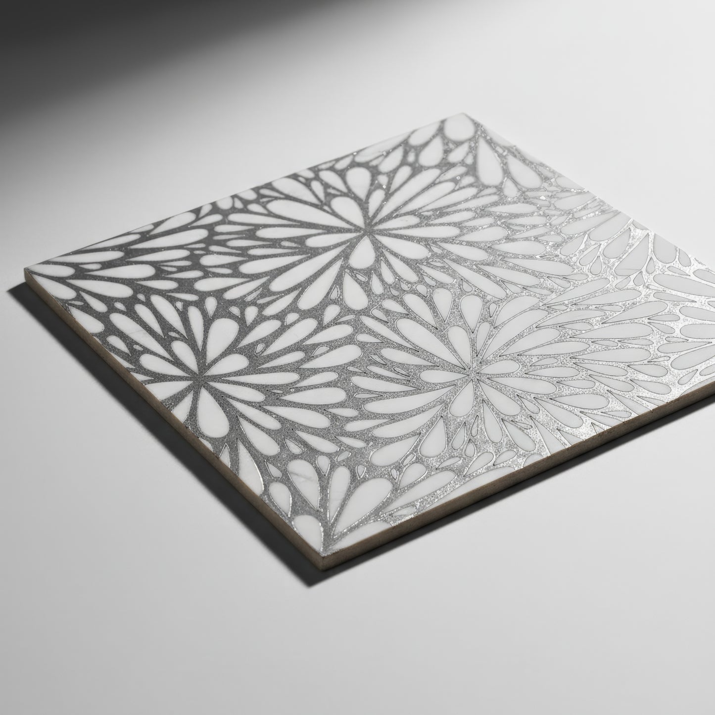 LumiFlora - Silver - Engraved Marble Tile