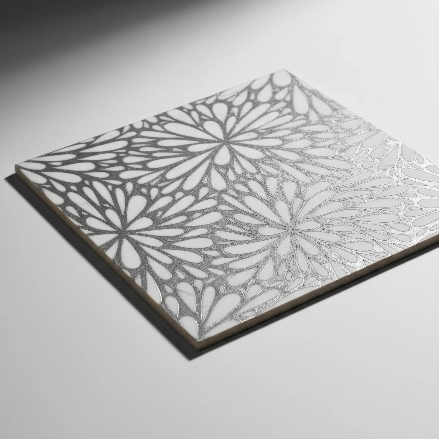 LumiFlora - Silver - Engraved Marble Tile - MARICERA