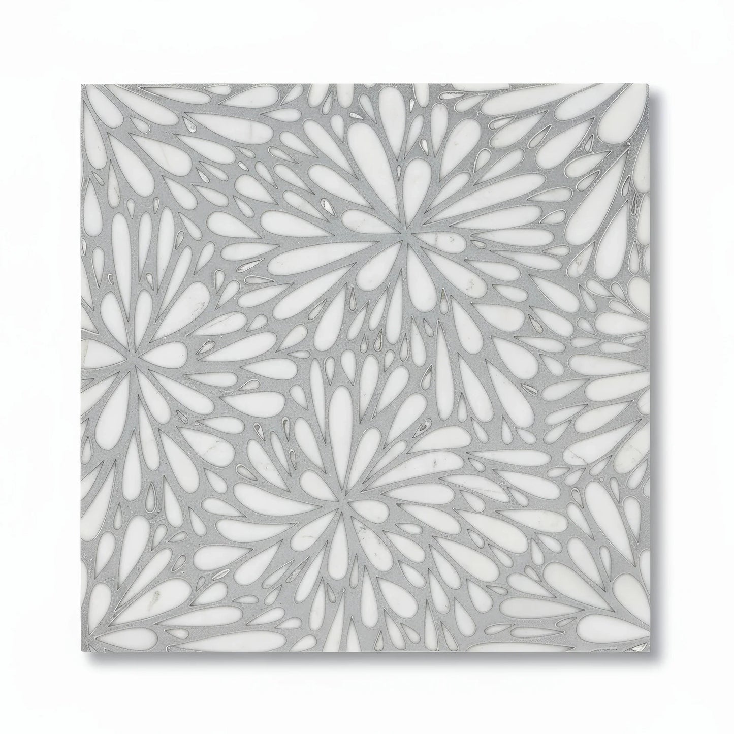 LumiFlora - Silver - Engraved Marble Tile - MARICERA