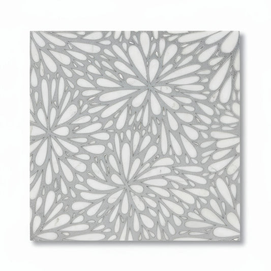 LumiFlora - Silver - Engraved Marble Tile - MARICERA