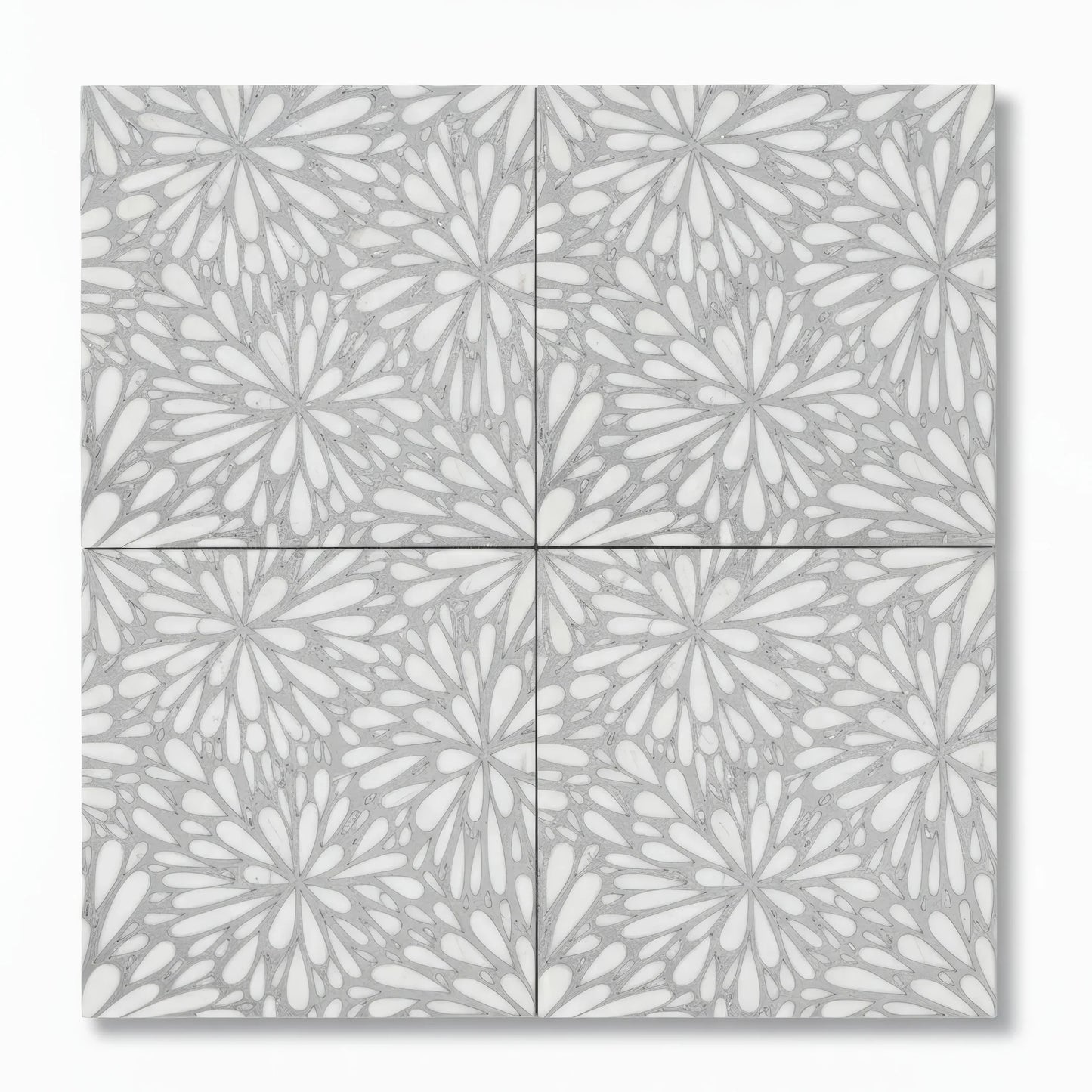 LumiFlora - Silver - Engraved Marble Tile - MARICERA