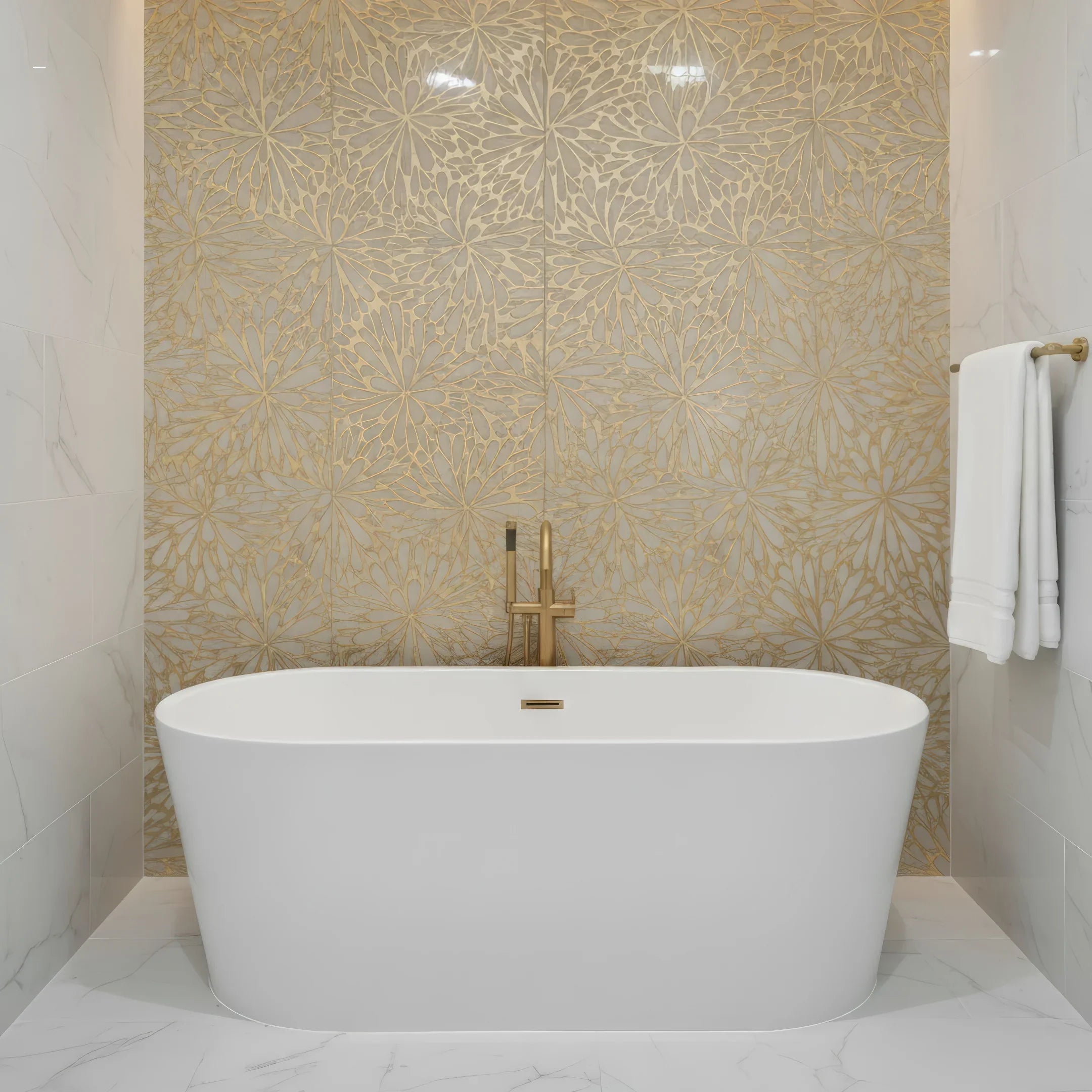 LumiFlora-Gold Leaf-Crema Marfil Engraved Tile - MARICERA LumiFlora-Gold Leaf-Crema Marfil Engraved Tile - MARICERA