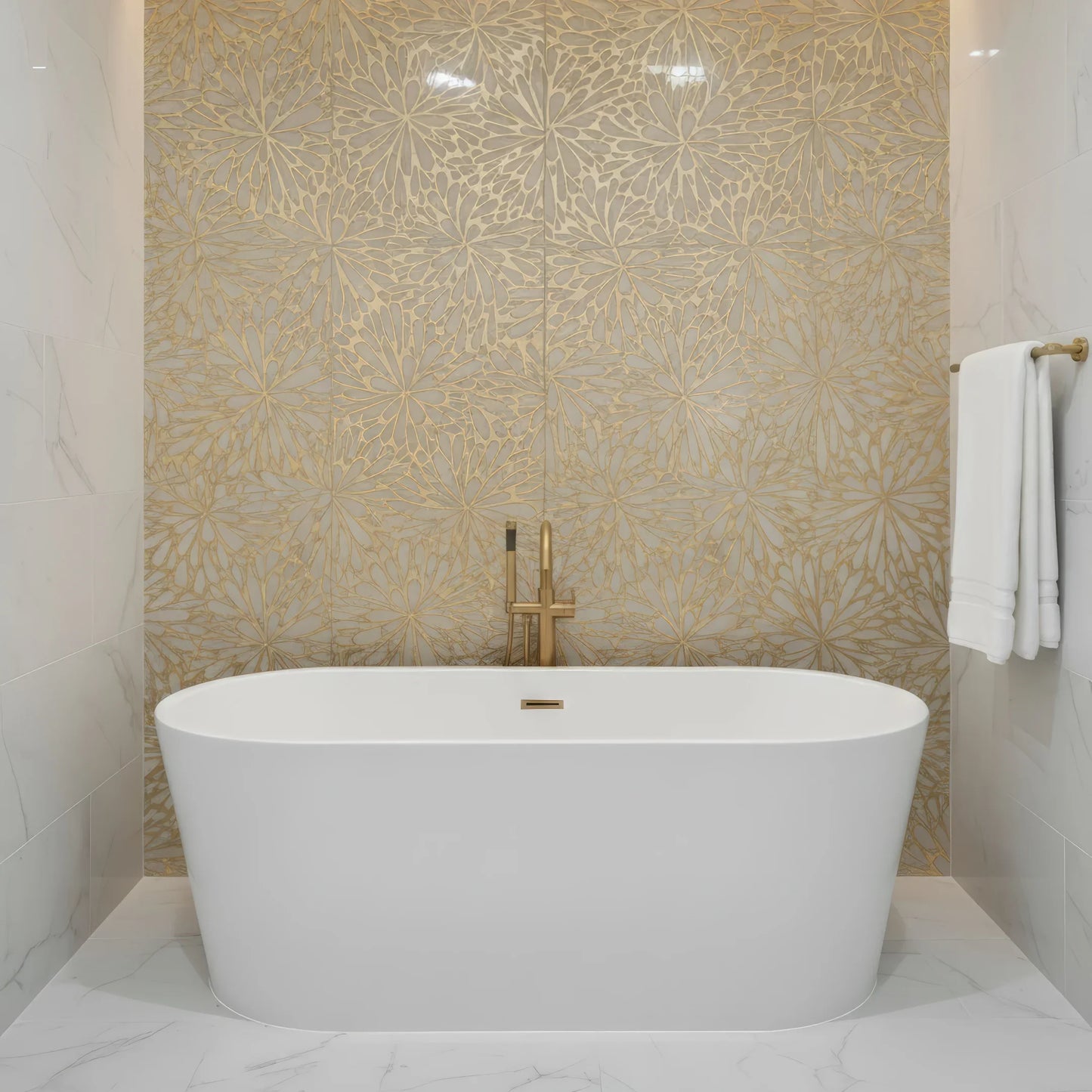 LumiFlora-Gold Leaf-Crema Marfil Engraved Tile - MARICERA