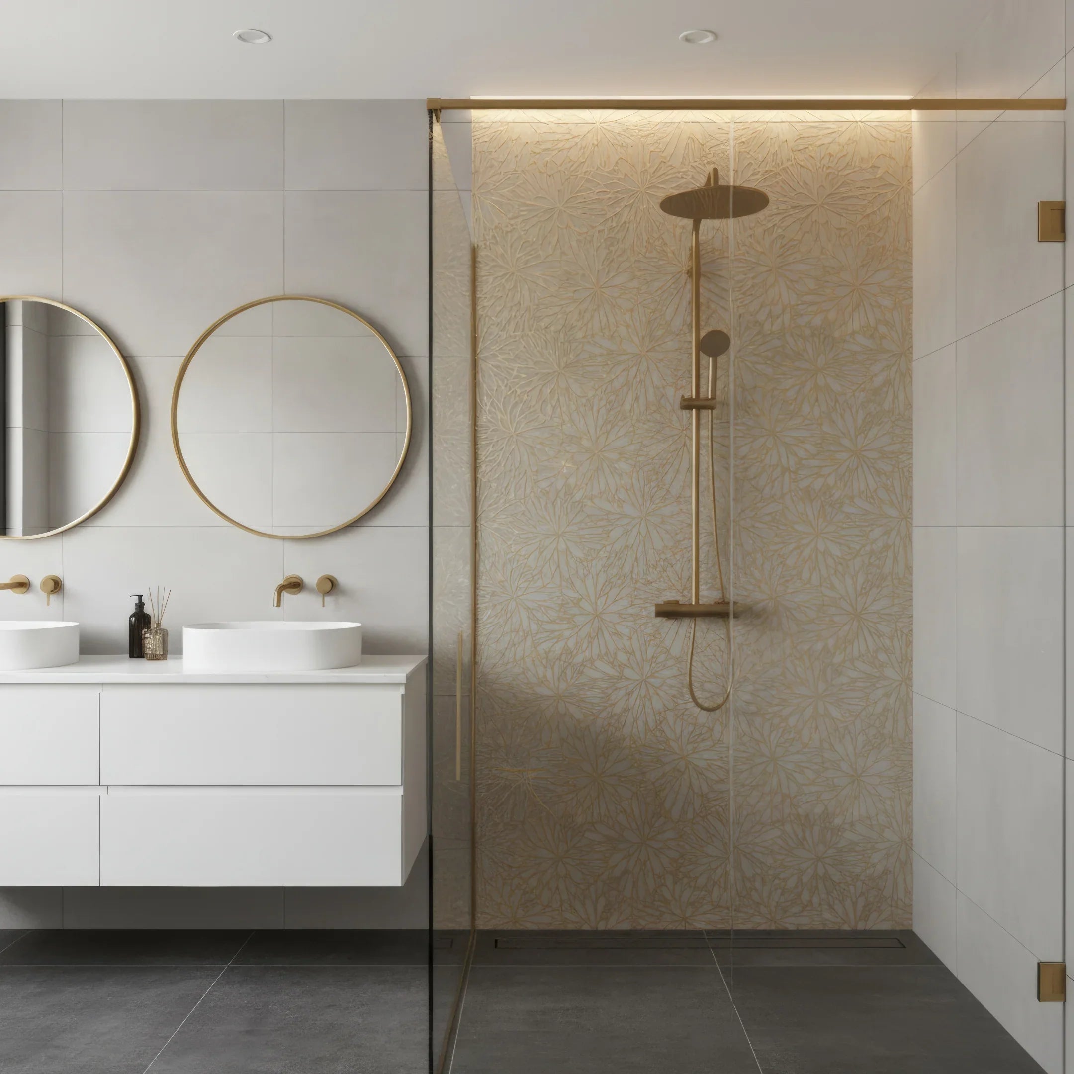 LumiFlora-Gold Leaf-Crema Marfil Engraved Tile - MARICERA LumiFlora-Gold Leaf-Crema Marfil Engraved Tile - MARICERA