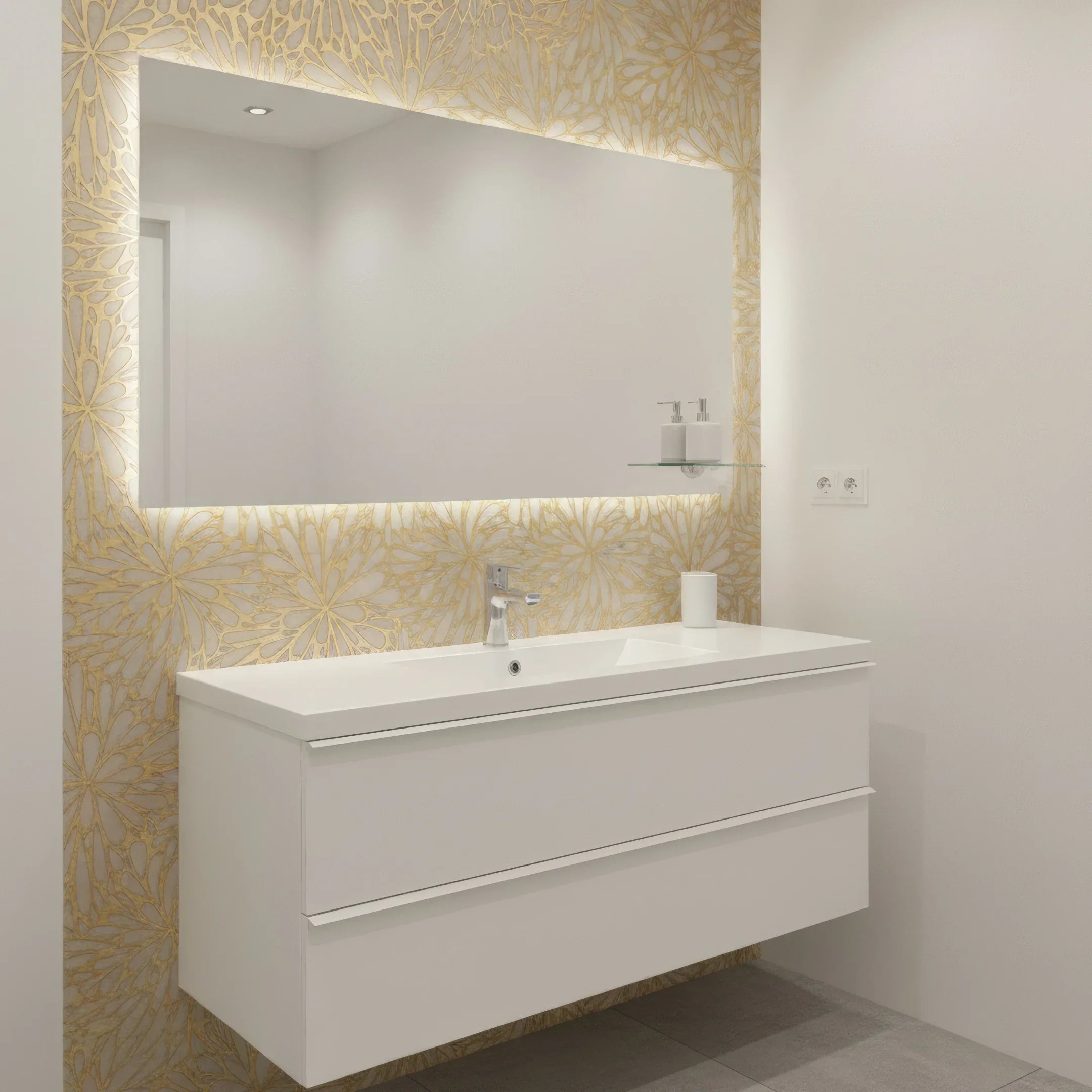 LumiFlora-Gold Leaf-Crema Marfil Engraved Tile - MARICERA LumiFlora-Gold Leaf-Crema Marfil Engraved Tile - MARICERA