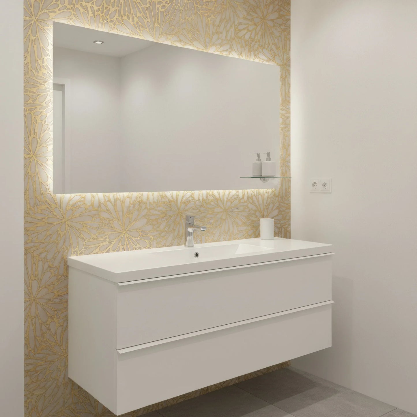 LumiFlora-Gold Leaf-Crema Marfil Engraved Tile - MARICERA