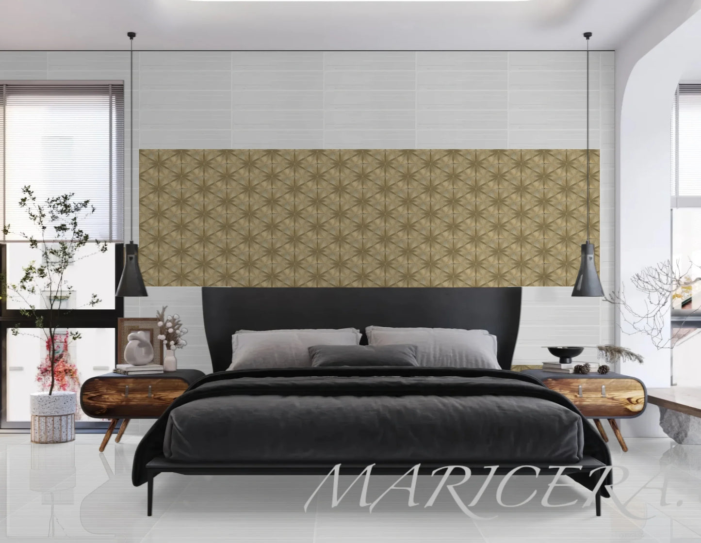 Scarlet Hexagon Cement Tile-Glitter Gold - MARICERA