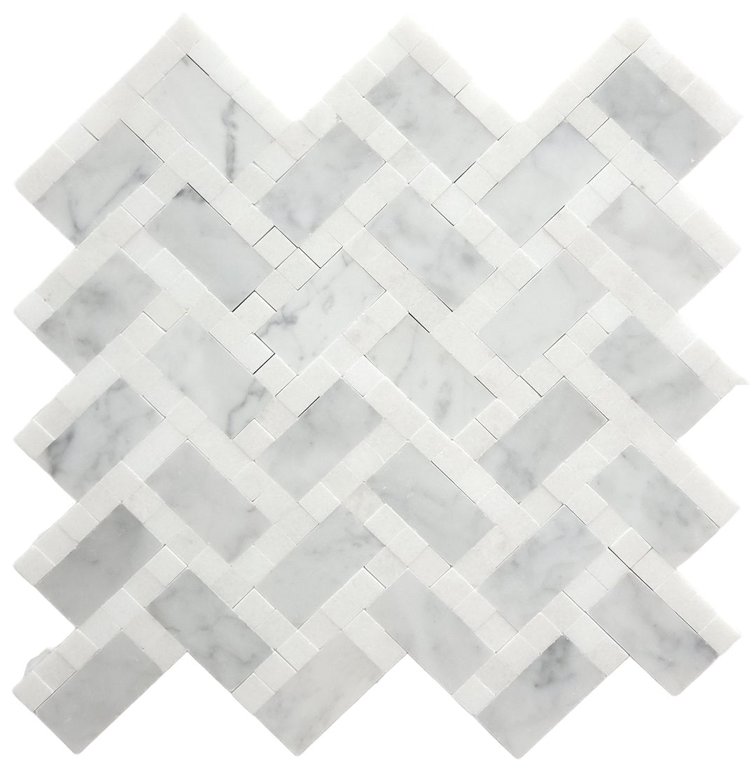 Carrara Thasos 1x2 Polished Marble Mosaic Tile For Walls & Floors