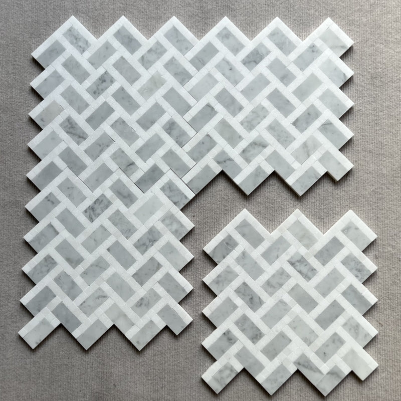 Carrara Thasos 1x2 Polished Marble Mosaic Tile For Walls & Floors