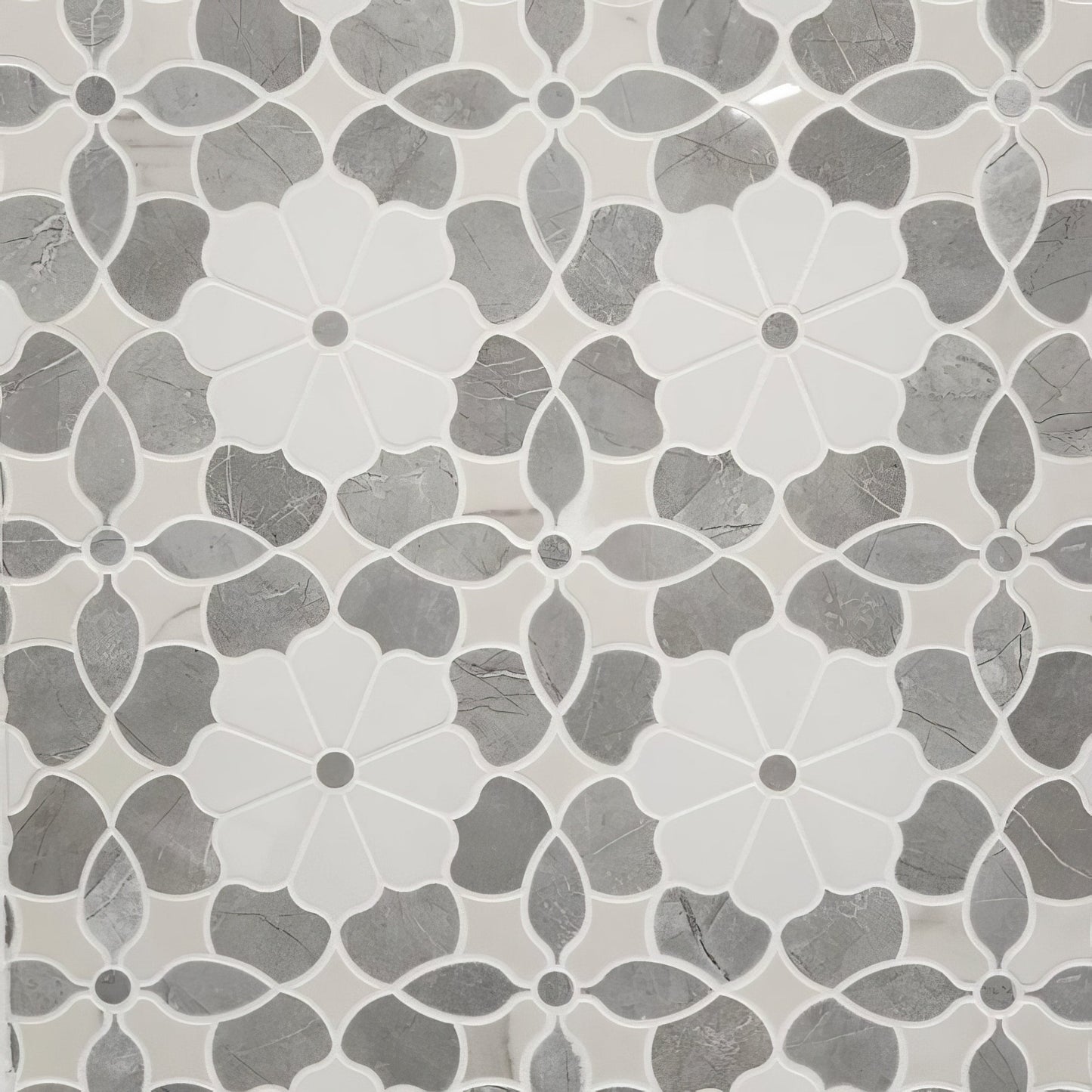 Flower Mix Polished White Porcelain Mosaic Tile For Walls & Floors-Sample