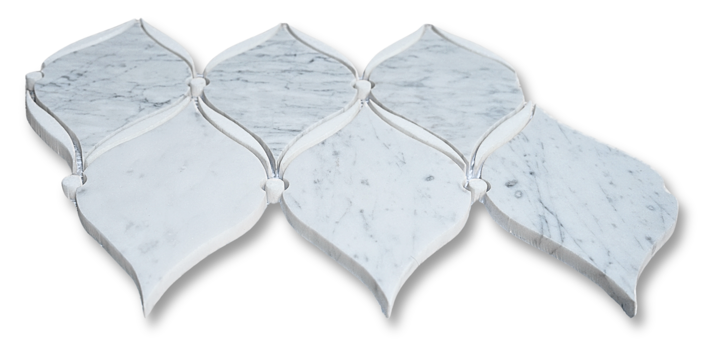 Carrara Luxe Polished White Marble Waterjet Mosaic Tile For Walls & Floors