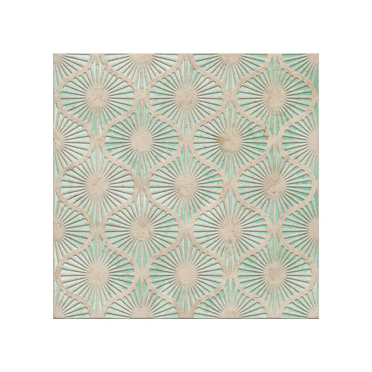 Opulent Waves-Crema Marfil-Green-Engraved Marble Tile - MARICERA