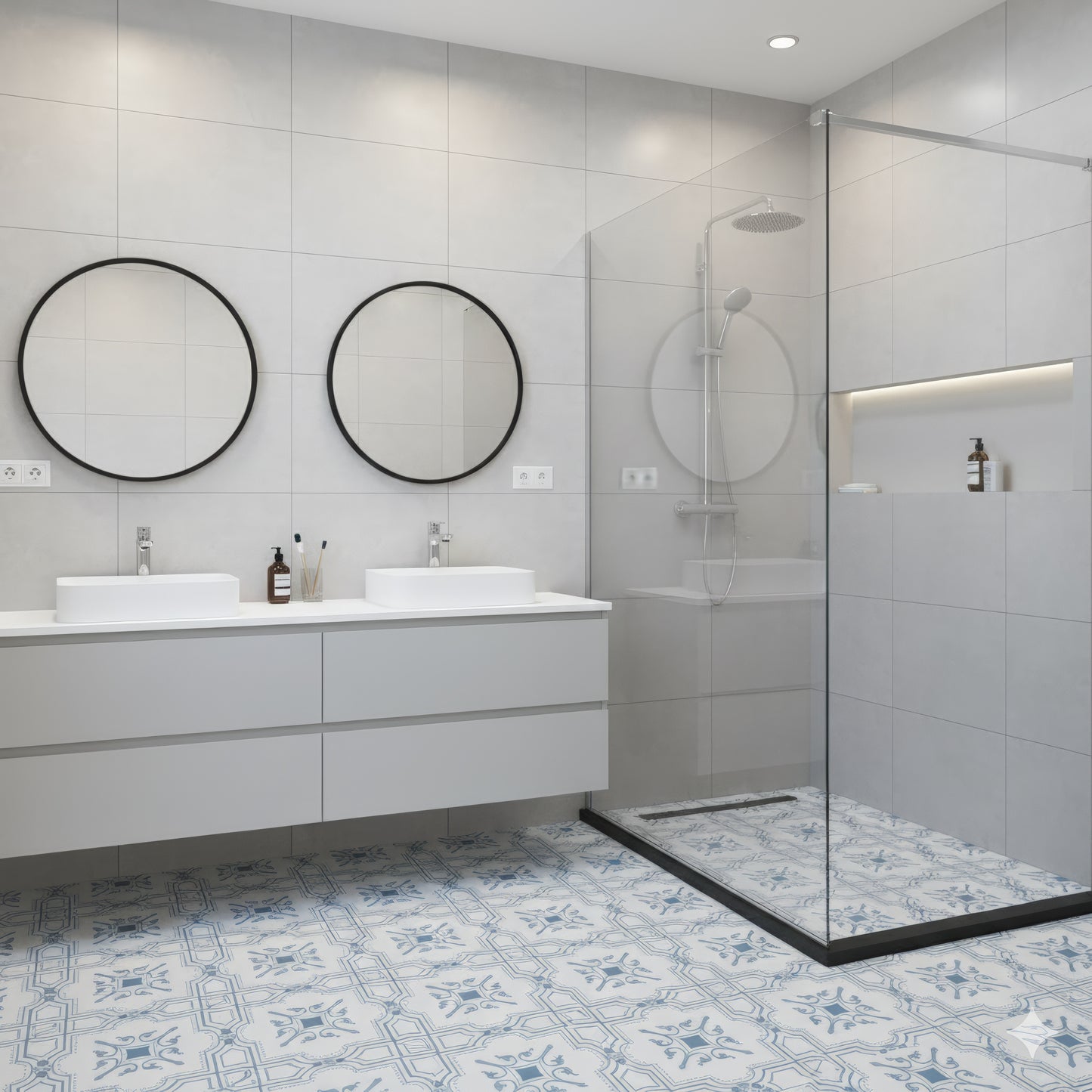 The Liria-Blue-Engraved Marble Tile
