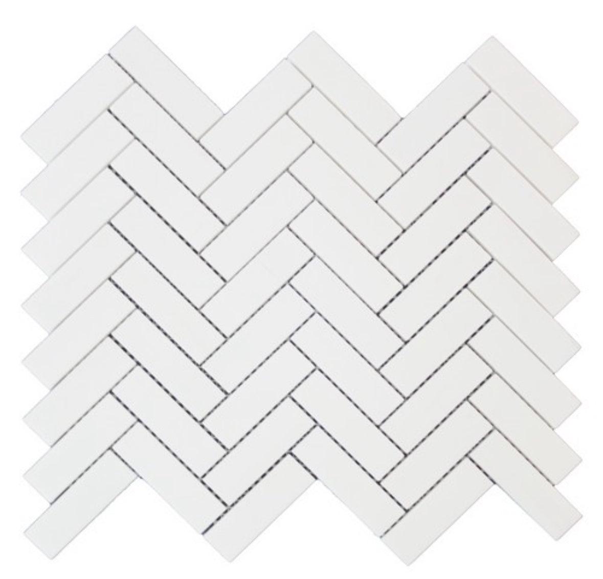 Bianco Dolomite 1x3 Herringbone Polished White Marble Mosaic Tile For Walls & Floors-Sample