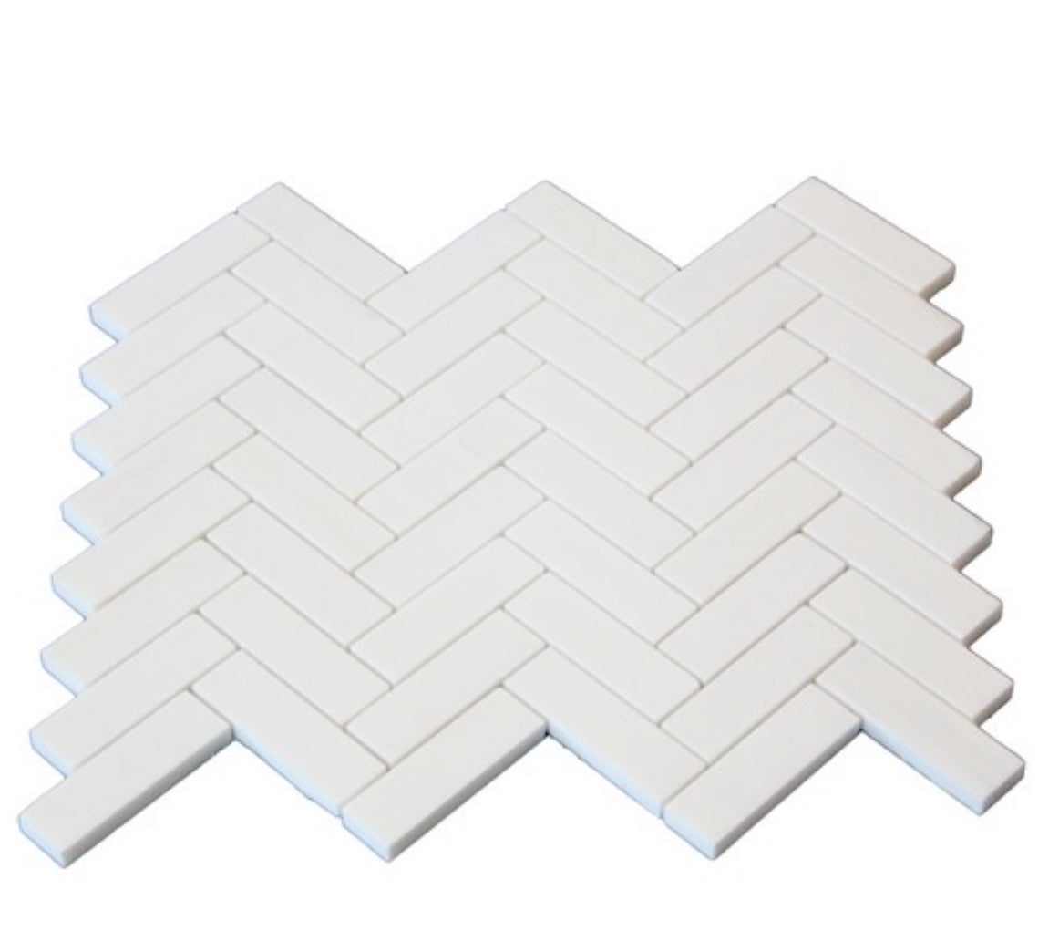 Bianco Dolomite 1x3 Herringbone Polished White Marble Mosaic Tile For Walls & Floors