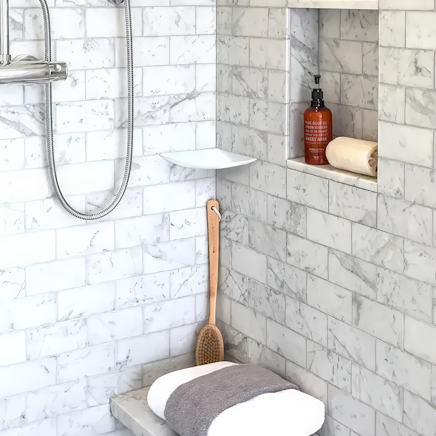 Bianco Dolomite Corner Shelf Polished White Marble Tile Trim For Walls & Floors