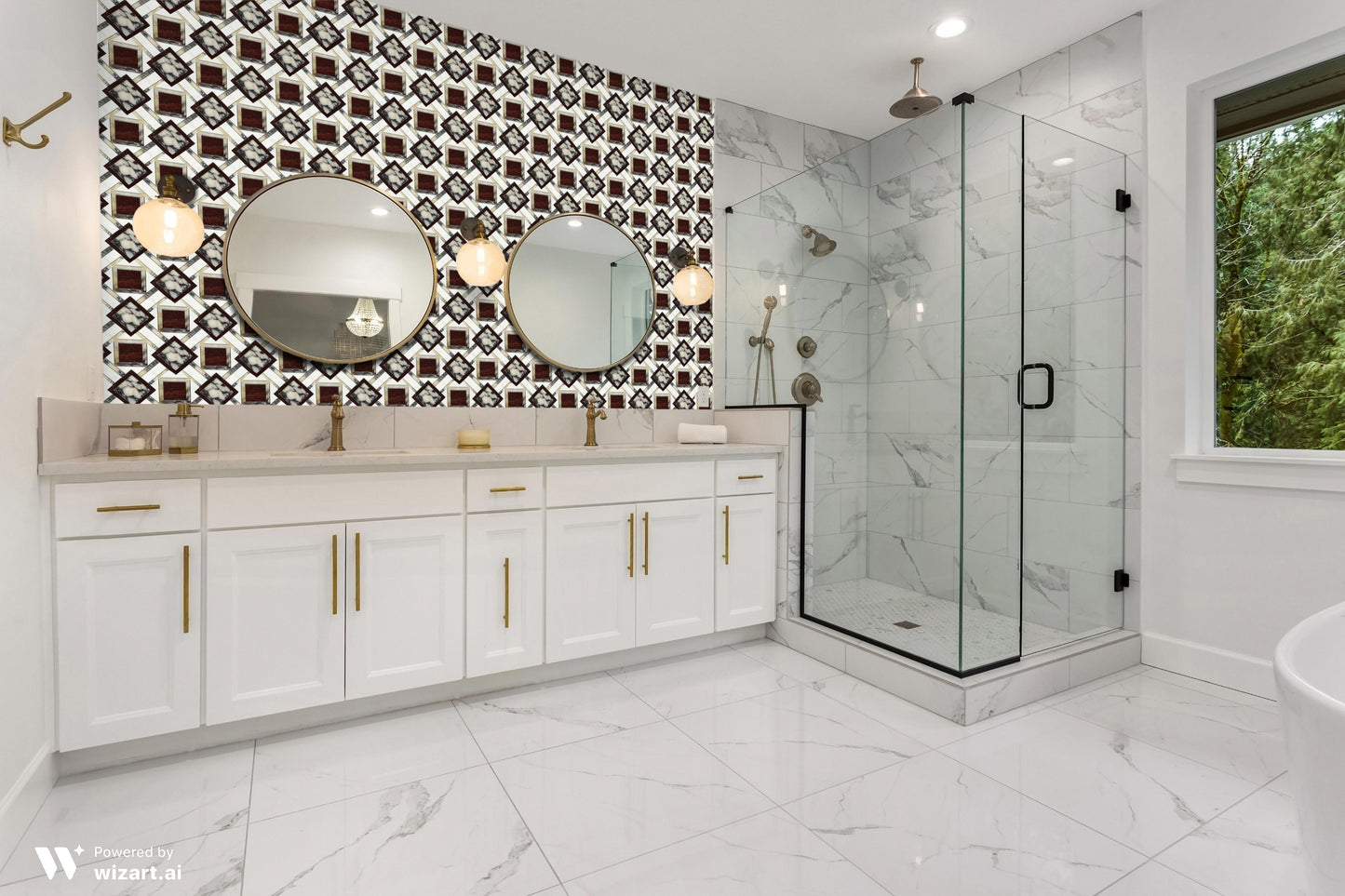 Heracle Polished White and Red Marble Mosaic Tile For Walls & Floors