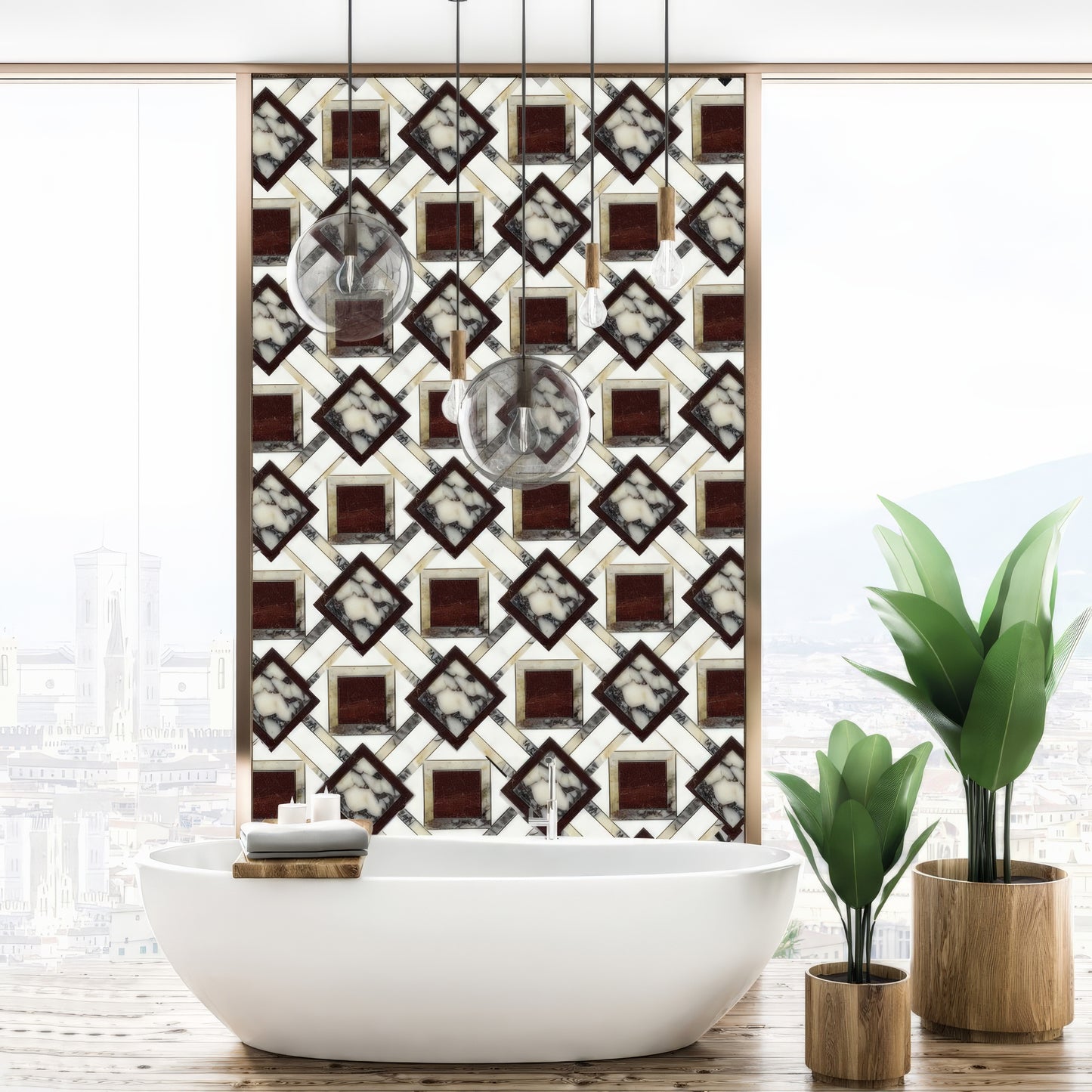 Heracle Polished White and Red Marble Mosaic Tile For Walls & Floors