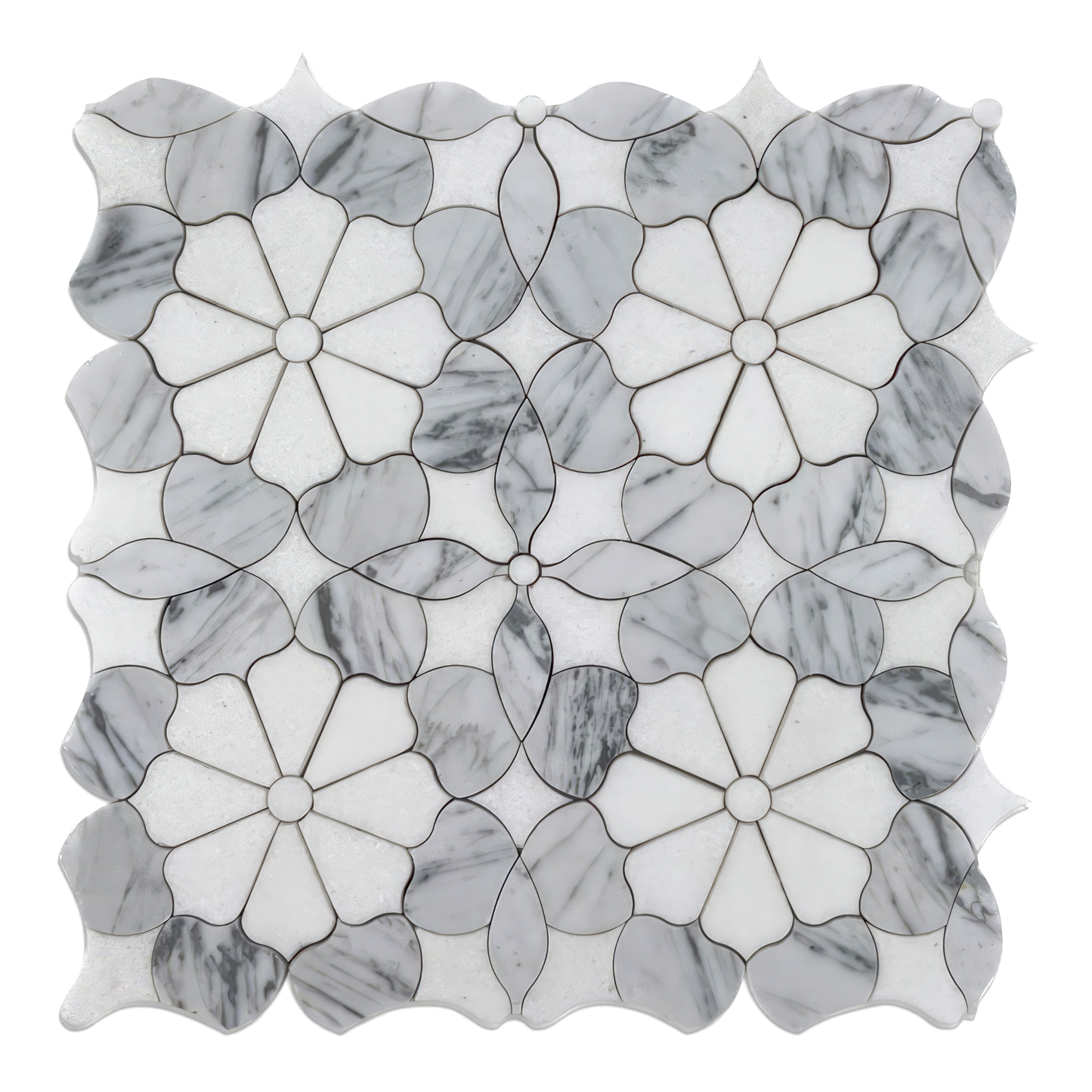 Flower Carrara Polished White Marble Mosaic Tile For Walls & Floors