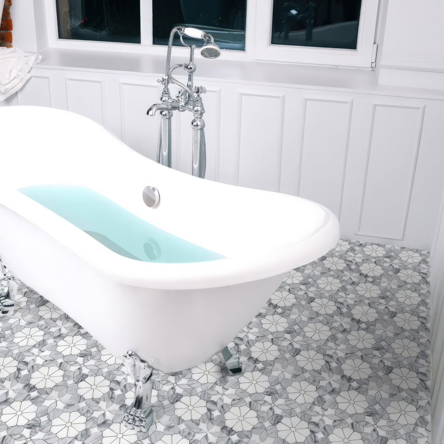 Flower Carrara Polished White Marble Mosaic Tile For Walls & Floors