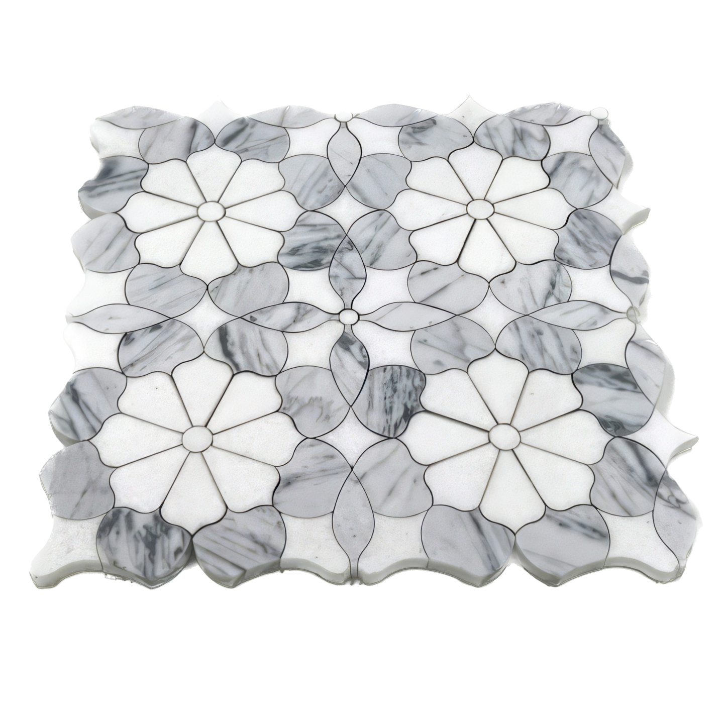 Flower Carrara Polished White Marble Mosaic Tile For Walls & Floors