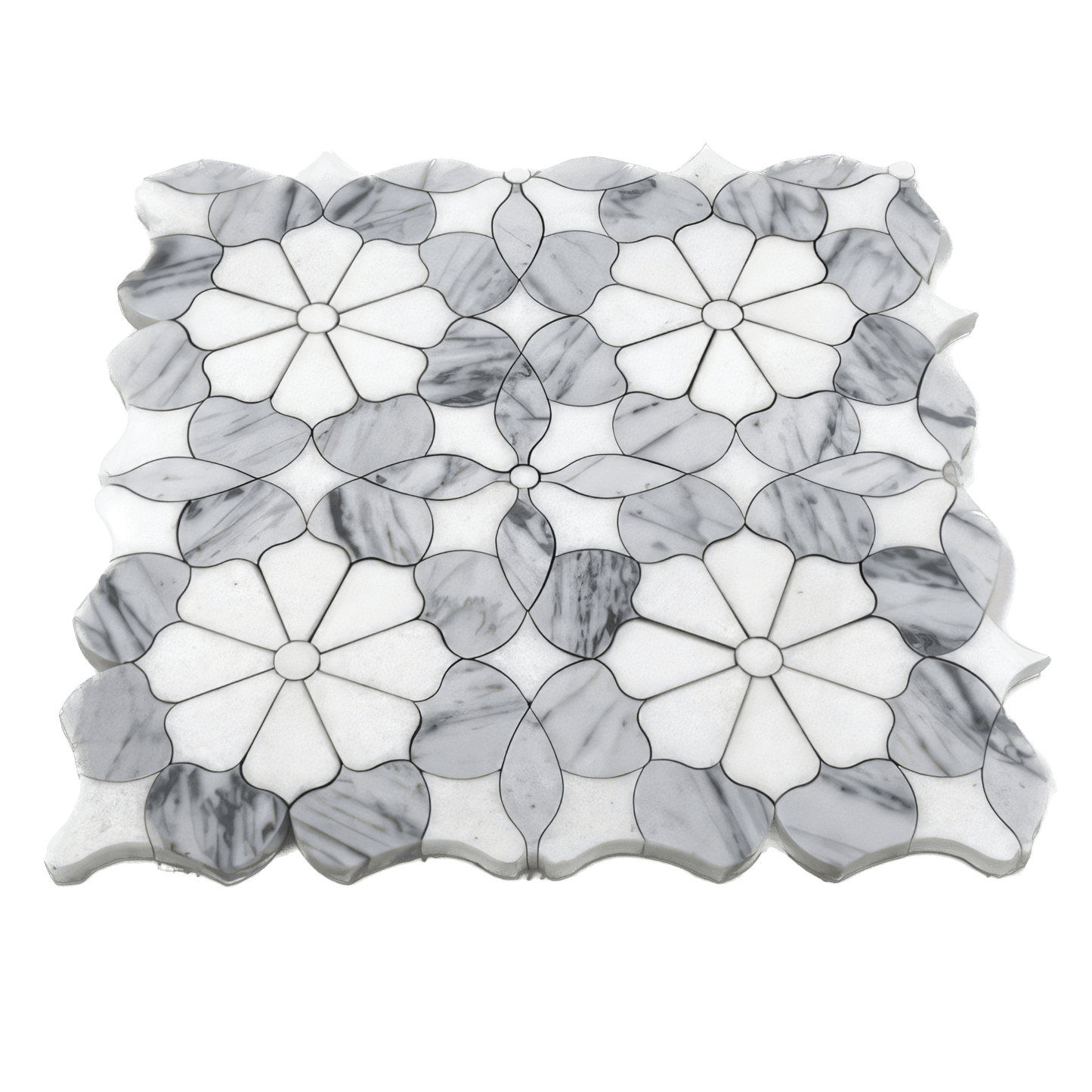Flower Carrara Polished White Marble Mosaic Tile For Walls & Floors - MARICERA