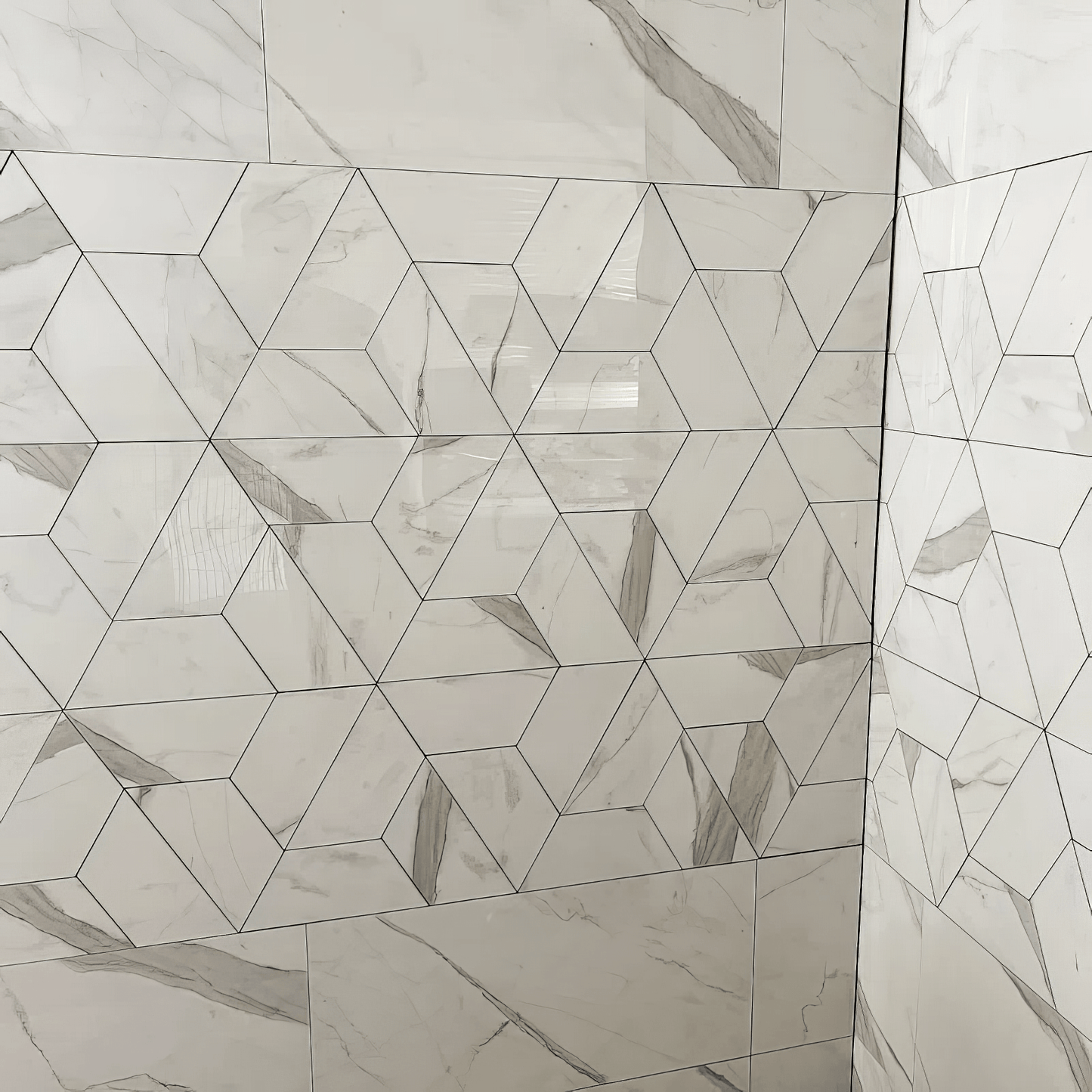 Delta Calacatta Polished White Porcelain Mosaic Tile For Walls & Floors-Sample