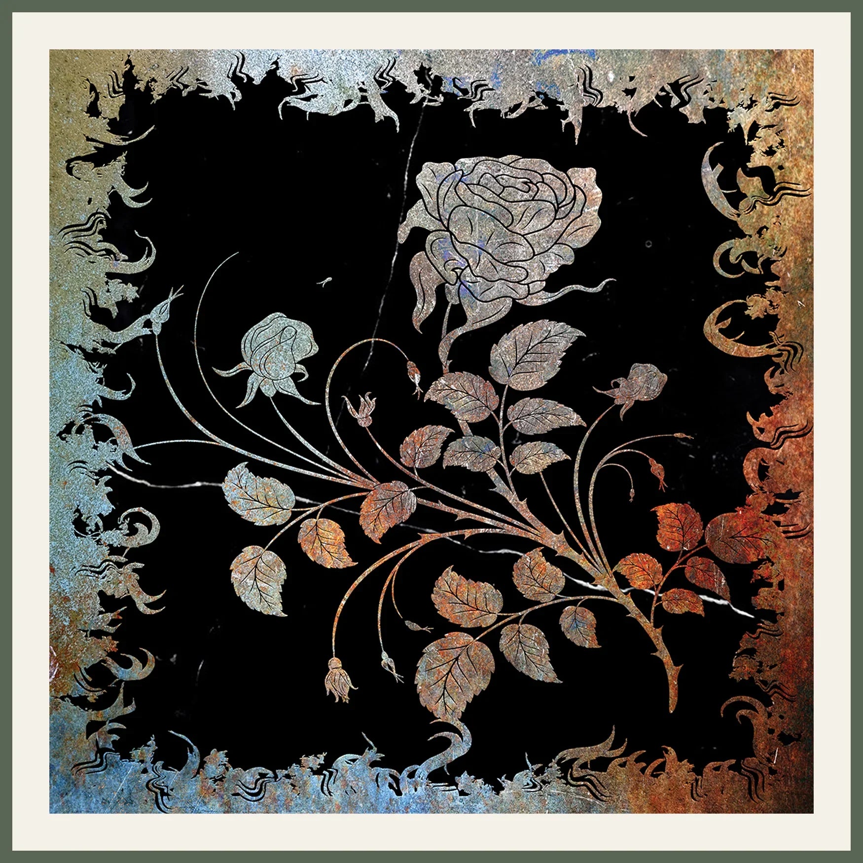Flower Engraved Nero Black Marble Tile Mural 18x18 Flower Engraved Nero Black Marble Tile Mural 18x18