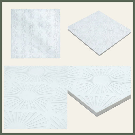 Opulent Waves-White-Uncolored-Engraved Marble Tile