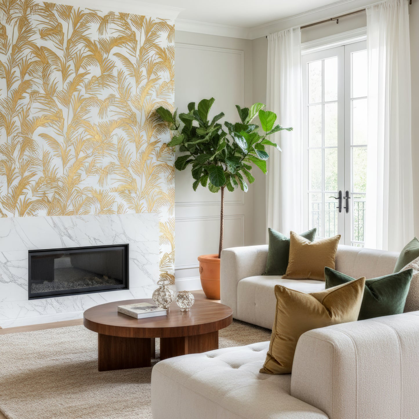 Jardin Gold Foil 12x24 Etched Glacier White Marble Tile For Walls & Floors