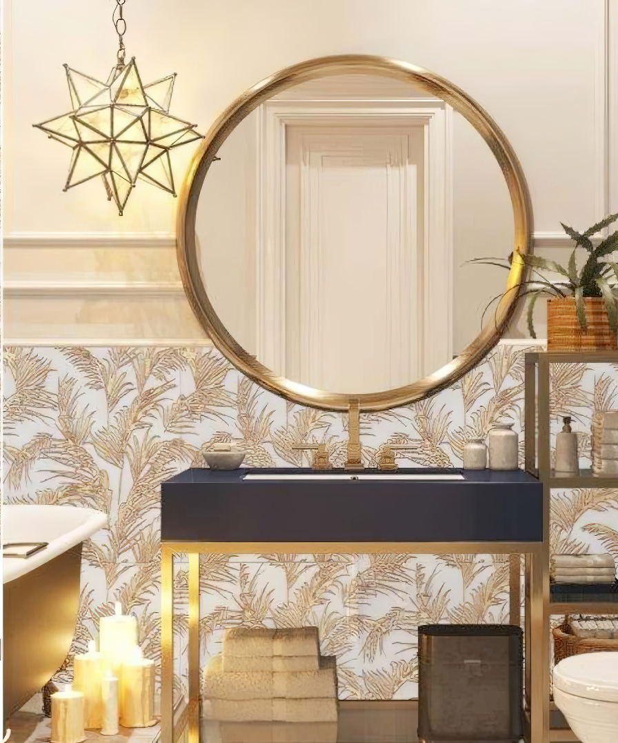 Jardin Gold Foil 12x24 Etched Glacier White Marble Tile For Walls & Floors
